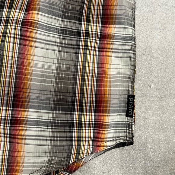 [L]Prana Casual Button Down Shirt in Black Orange and Gray Plaid - Picture 5 of 6